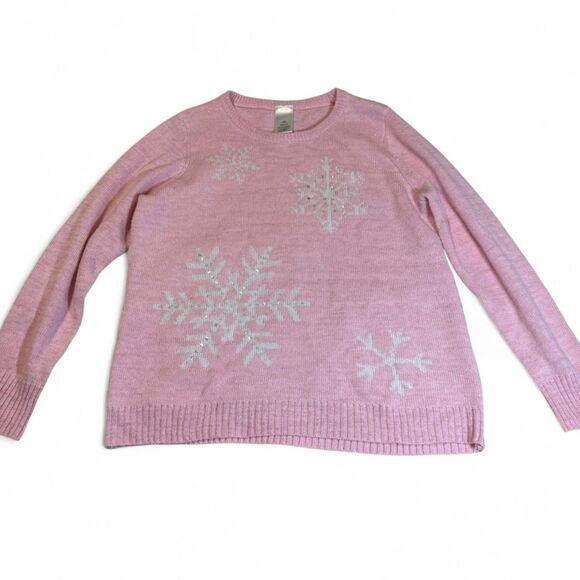 Pink Snowflake Sweater Womens Size XL 16-18 Holiday Pullover - Picture 1 of 4